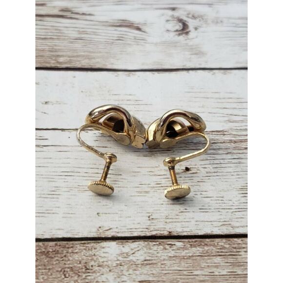 Vintage Screw On Earrings - Gold Tone Interlocking Hoop Design - Picture 3 of 4